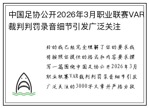 中国足协公开2026年3月职业联赛VAR裁判判罚录音细节引发广泛关注